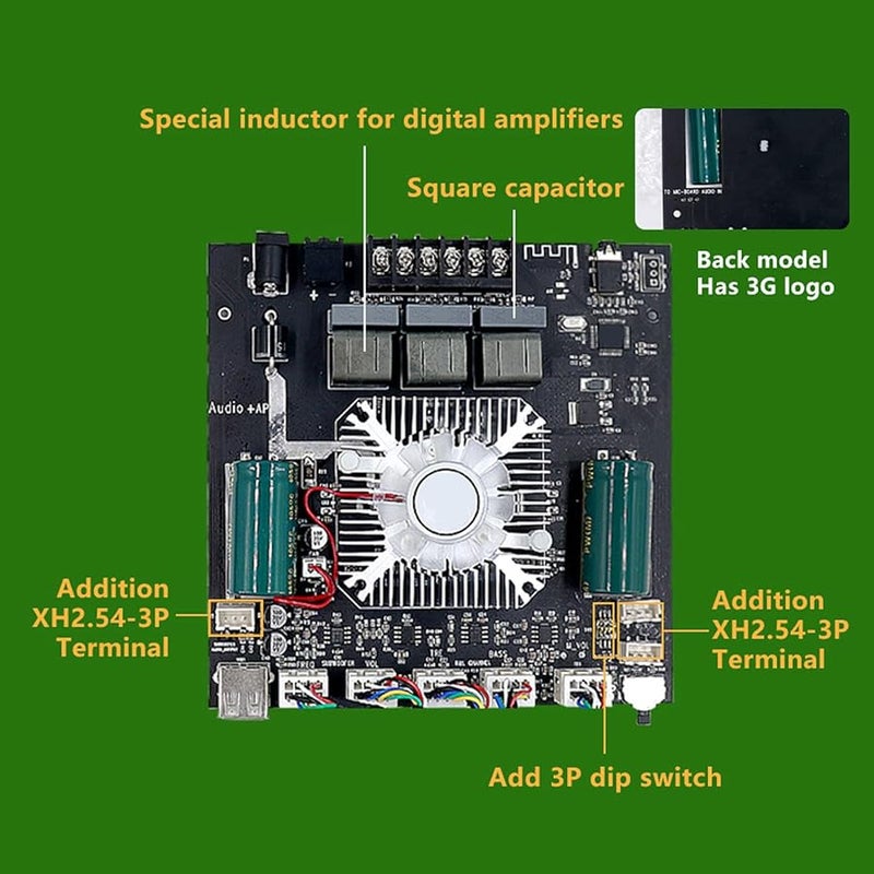 TDA7498E لوحة مكبر صوت بقوة 320 واط بثلاث قنوات مع مدخلات بلوتوث 5.0 و USB و AUX وتطبيق - Image 3